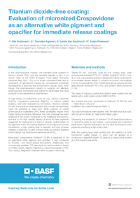 Thumbnail of document Titanium dioxide free coating Evaluation of micronized Crospovidone as an alternative white pigment and opacifier for immediate release coatings