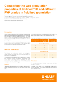 Thumbnail of document Comparing the wet granulation properties of Kollicoat® IR and different PVP grades in fluid bed granulation