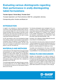 Thumbnail of document Evaluating various disintegrants regarding their performance in orally disintegrating tablet formulations