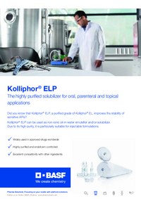 Thumbnail of document Kolliphor® ELP: The highly purified solubilizer for oral, parenteral and topical applications