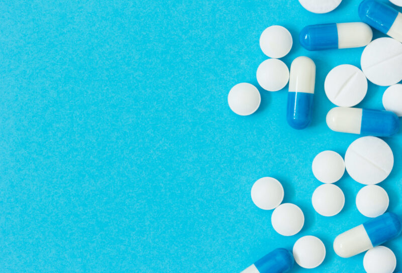 Stock photo prescription pills on blue background 1488790262