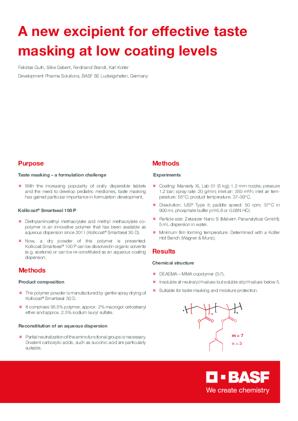 Thumbnail of document A new excipient for effective taste masking at low coating levels